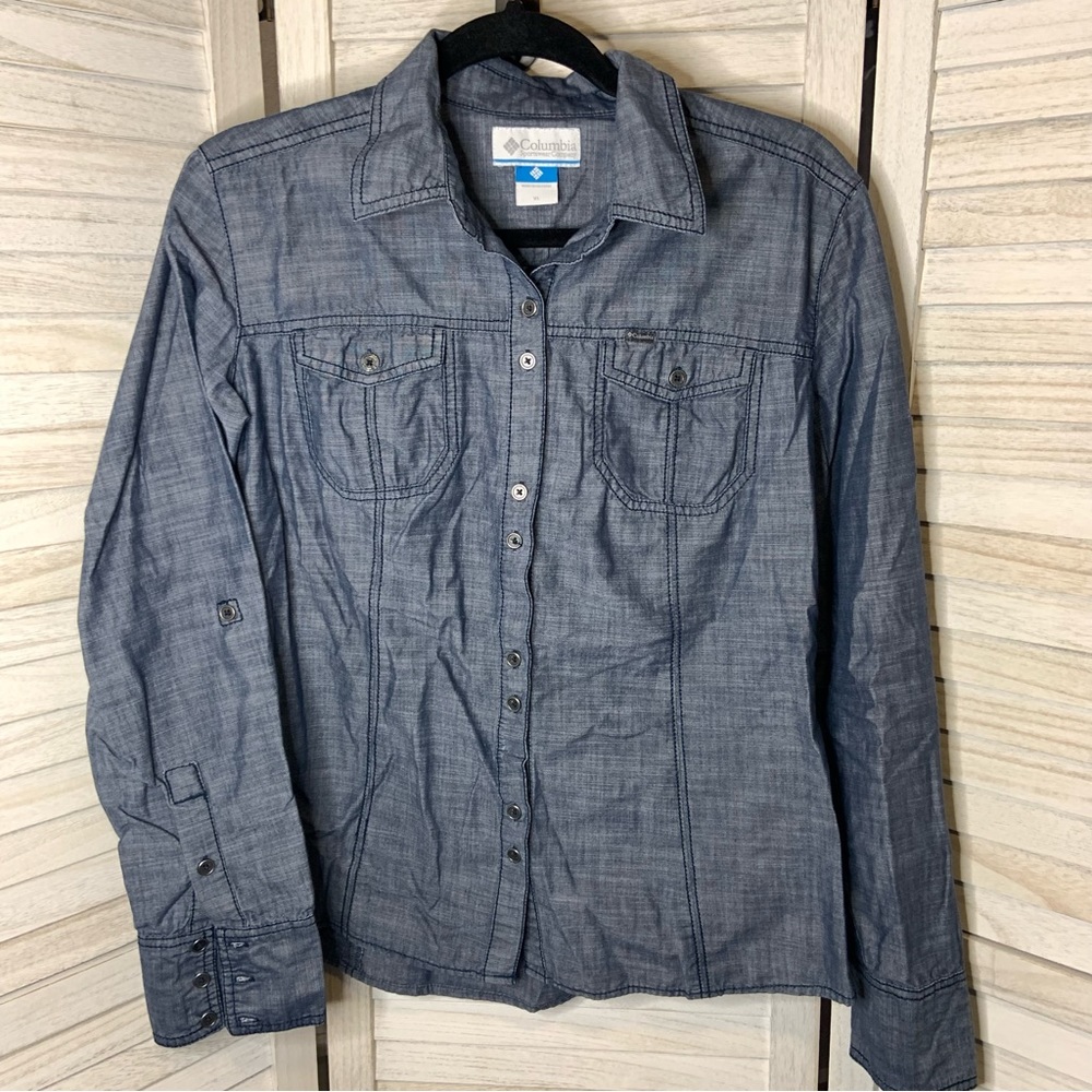 Columbia Boys Chambray Blue Casual Long Sleeve Button Down Shirt with Pockets XL